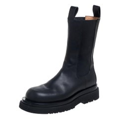 Used Bottega Veneta Black Leather Storm Chelsea Mid Calf Boots Size 40
