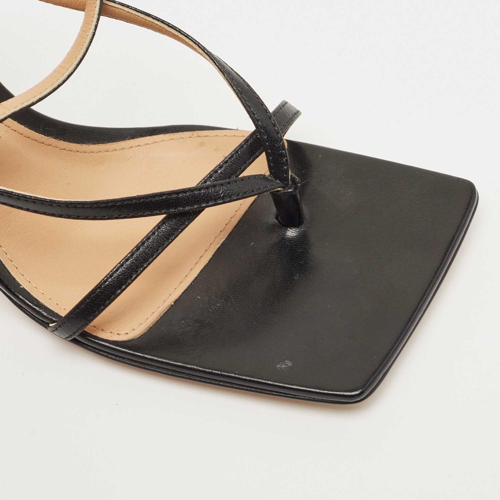 Bottega Veneta Black Leather Stretch Square Ankle Strap Sandals 3