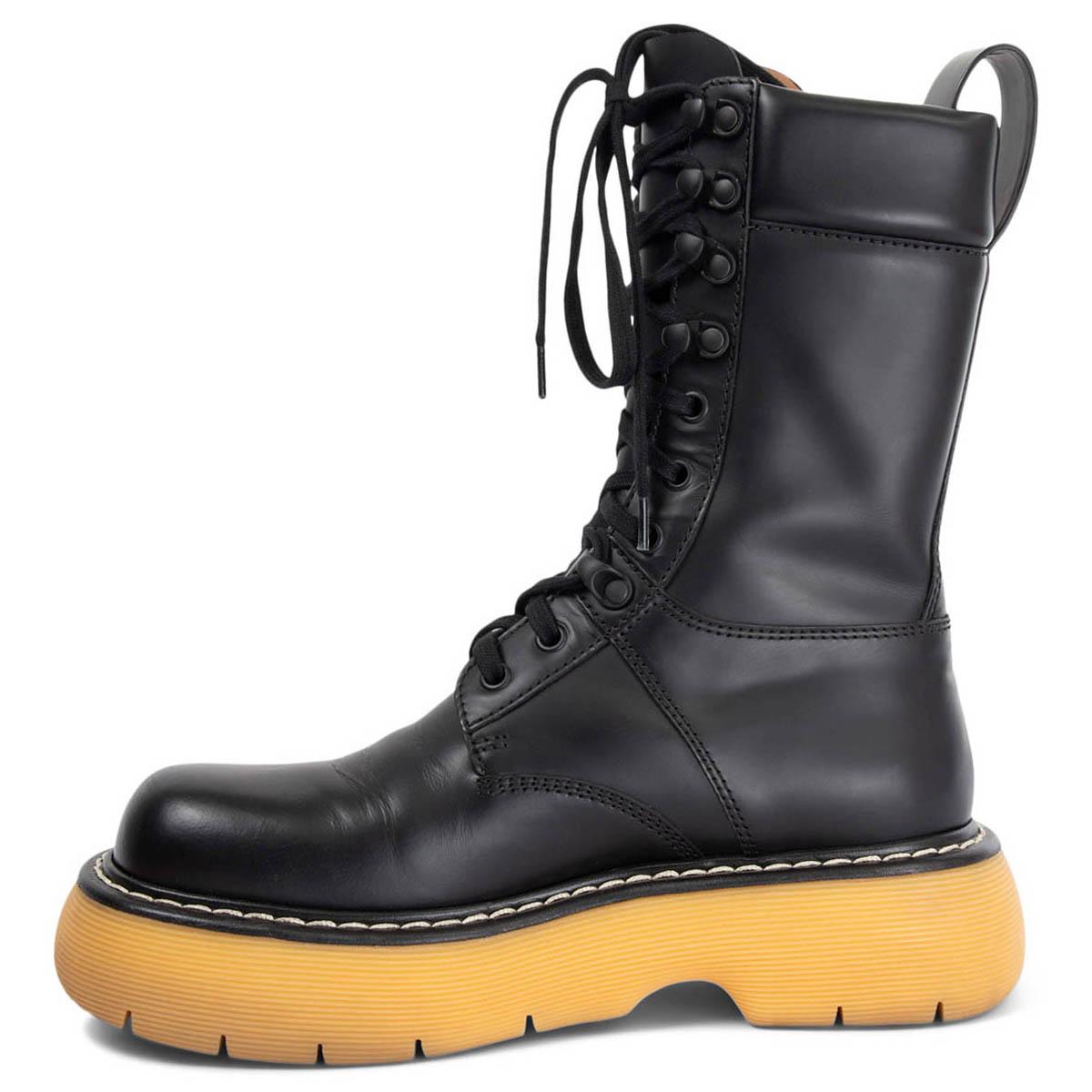 Black BOTTEGA VENETA black leather THE BOUNCE Combat Boots Shoes 38.5 For Sale