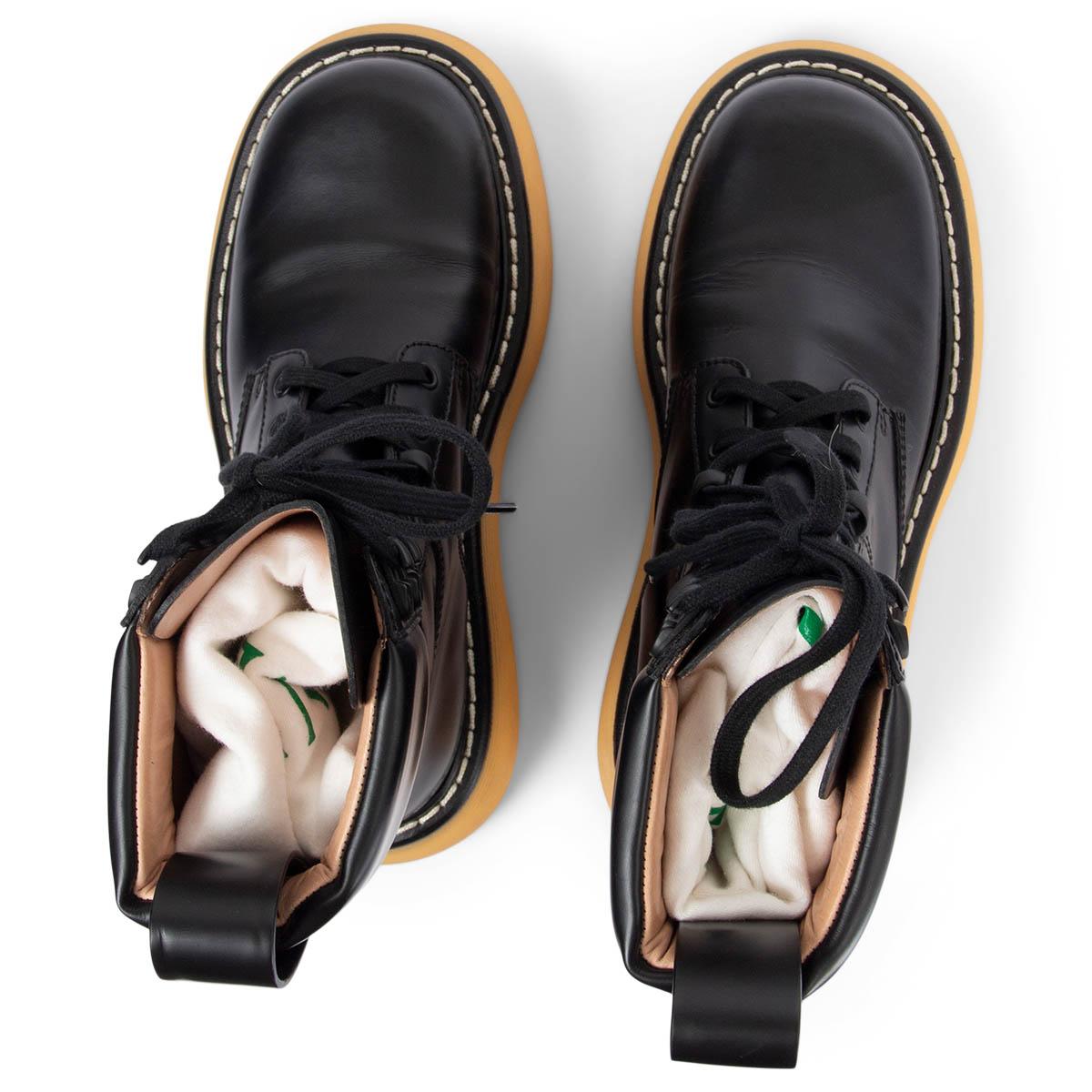 Women's BOTTEGA VENETA black leather THE BOUNCE Combat Boots Shoes 38.5 For Sale
