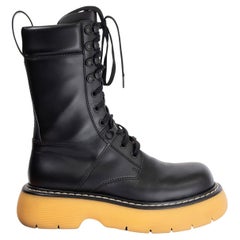 Used BOTTEGA VENETA black leather THE BOUNCE Combat Boots Shoes 38.5