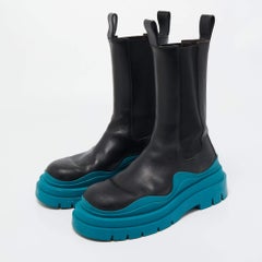 Bottega Veneta Black Leather Tire Chelsea Boots Size 38