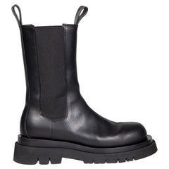 Used Bottega Veneta Black Leather Tire Chelsea Boots Size IT 40