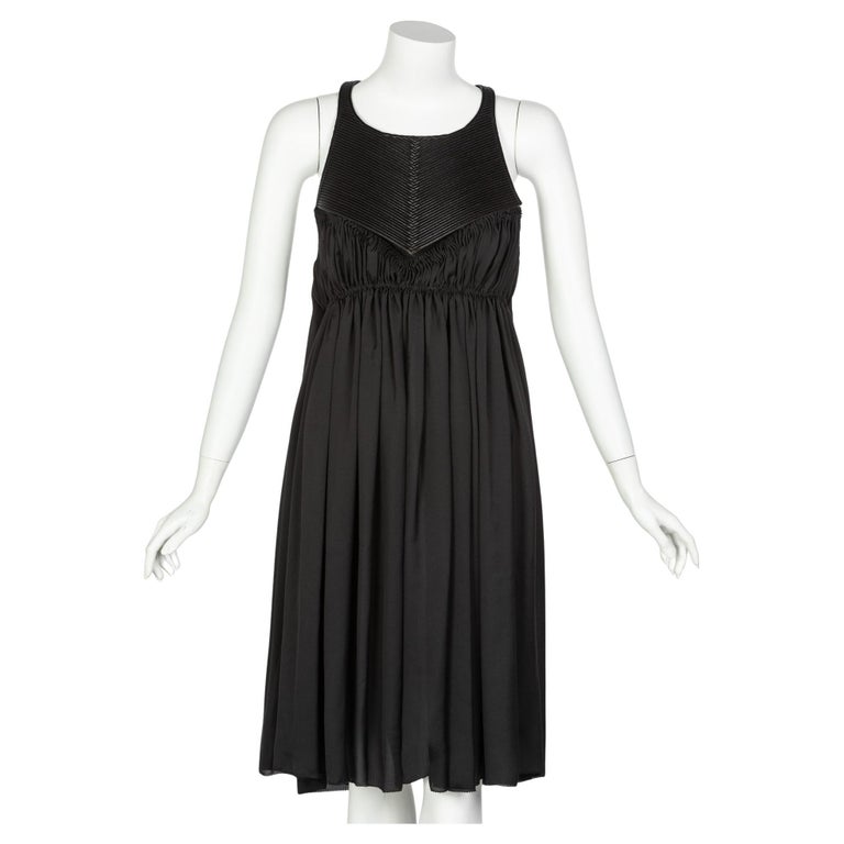 Bottega Veneta Black Leather Yoke Silk Dress, Runway 2008 Bottega Veneta Black Leather Yoke Silk Dress, Runway 2008