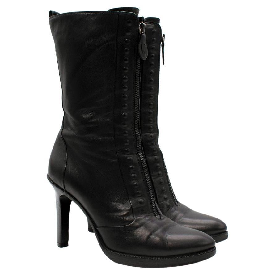 Bottes à talons Bottega Veneta en cuir noir avec fermeture éclair en vente