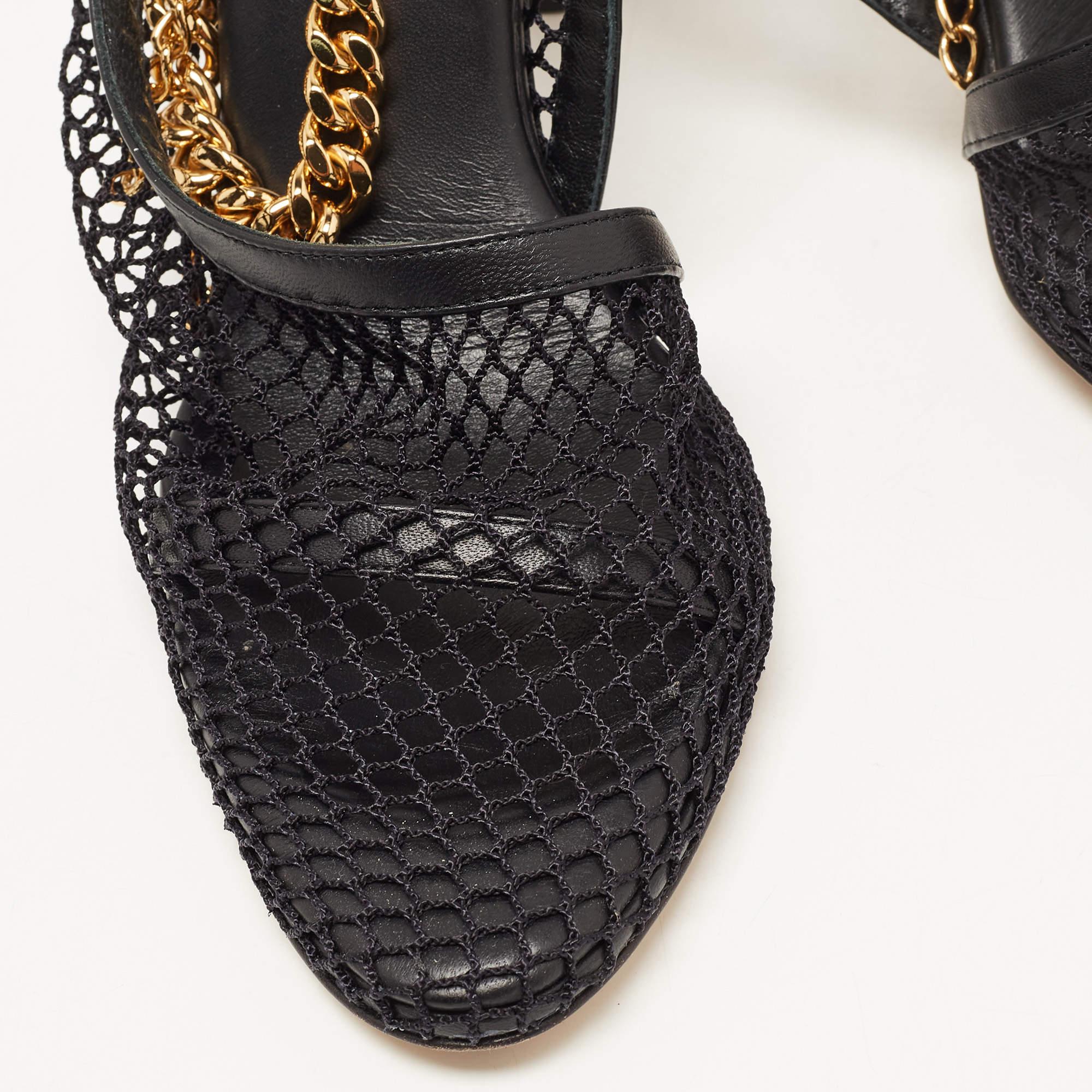 Bottega Veneta Black Mesh and Leather Chunky Chain Ankle Strap Sandals Size 37.5 2