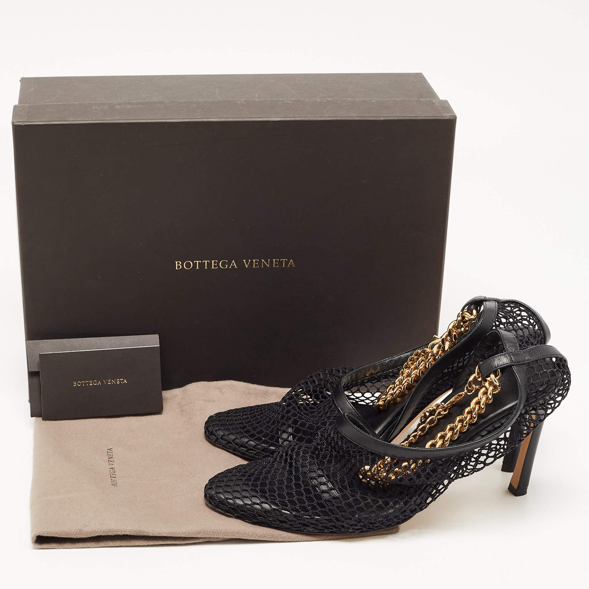Bottega Veneta Black Mesh and Leather Chunky Chain Ankle Strap Sandals Size 37.5 4