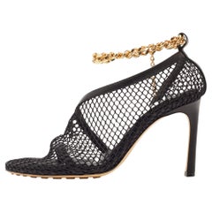 Bottega Veneta Black Mesh and Leather Chunky Chain Ankle Strap Sandals Size 37.5