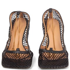 BOTTEGA VENETA black mesh & leather STRETCH CHAIN Pumps Shoes 38.5