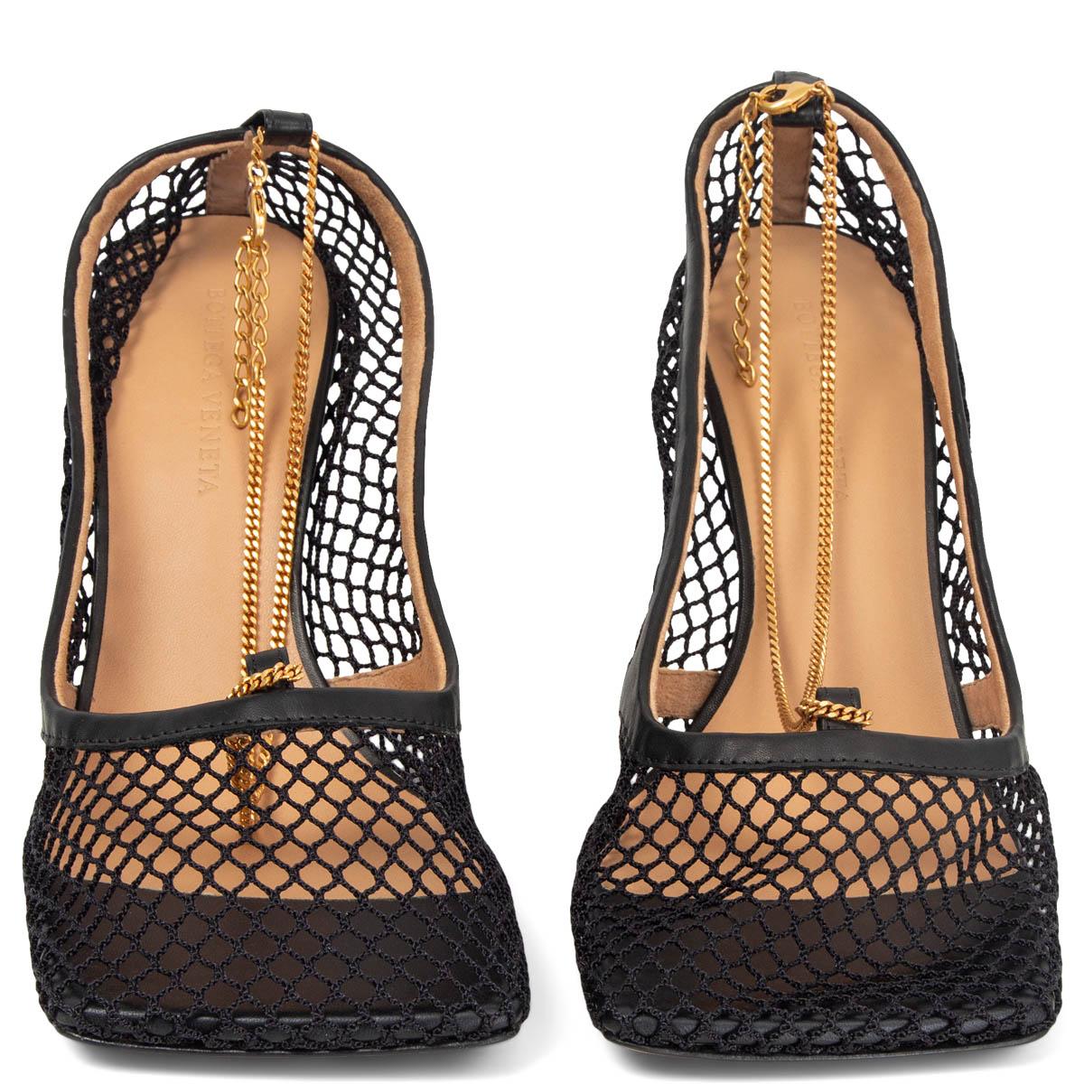 100% authentic Bottega Veneta Stretch Chain pumps in black cotton mesh and leather featuring gold-tone hardware. Brand new. Come with dust bag.

Measurements
Imprinted Size	40
Shoe Size	40
Inside Sole	26cm (10.1in)
Width	8cm (3.1in)
Heel	10cm