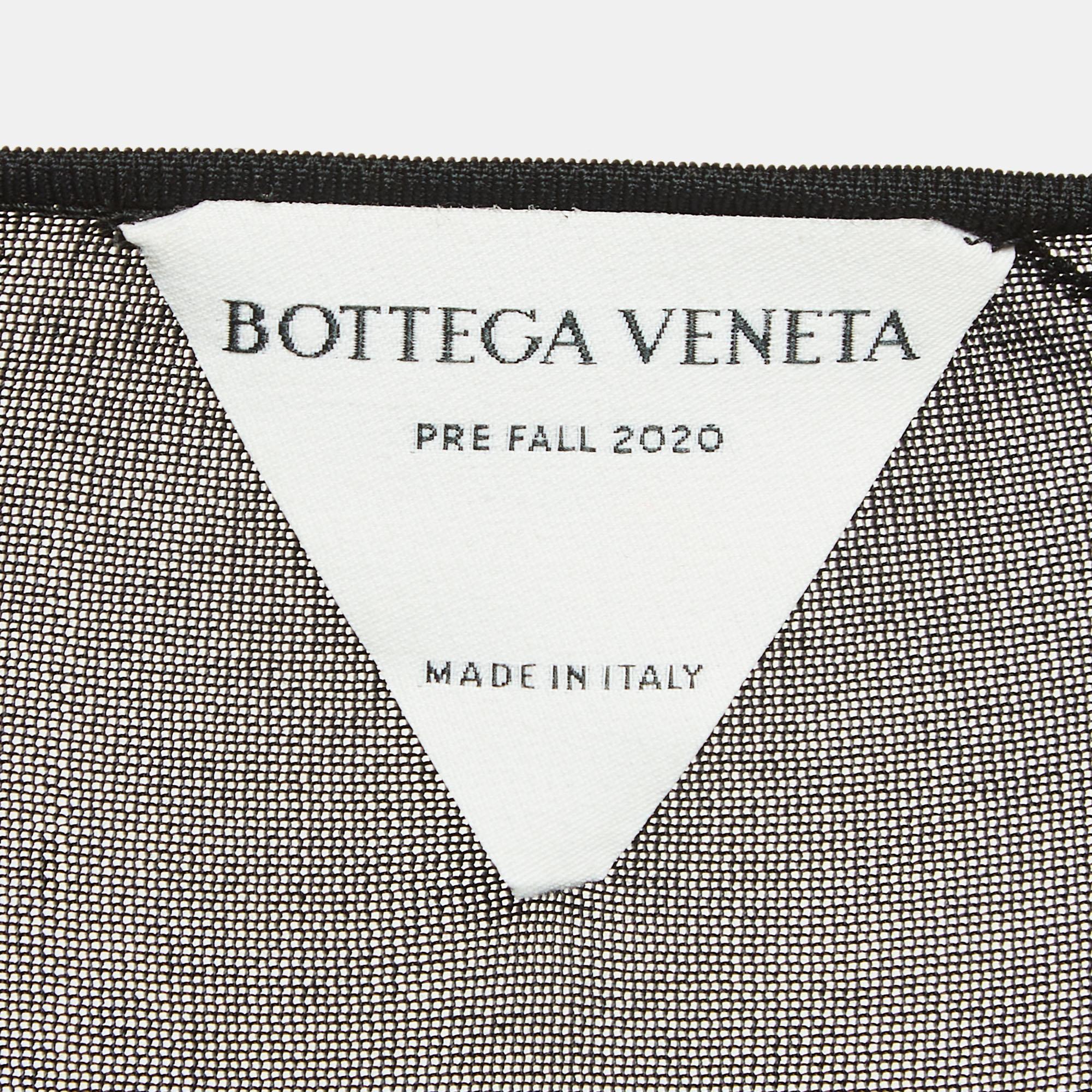 Bottega Veneta Black Mesh Ruched Tie-Up Detail Dress S For Sale 2