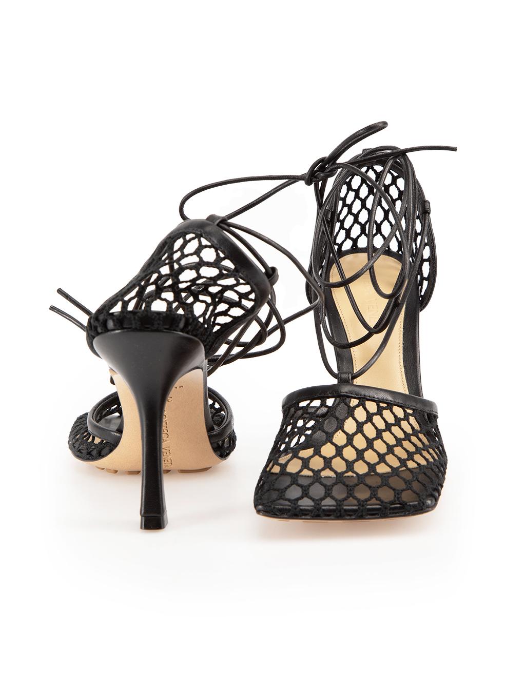 Bottega Veneta Black Mesh Stretch Strappy Sandals Size IT 36.5 In New Condition In London, GB