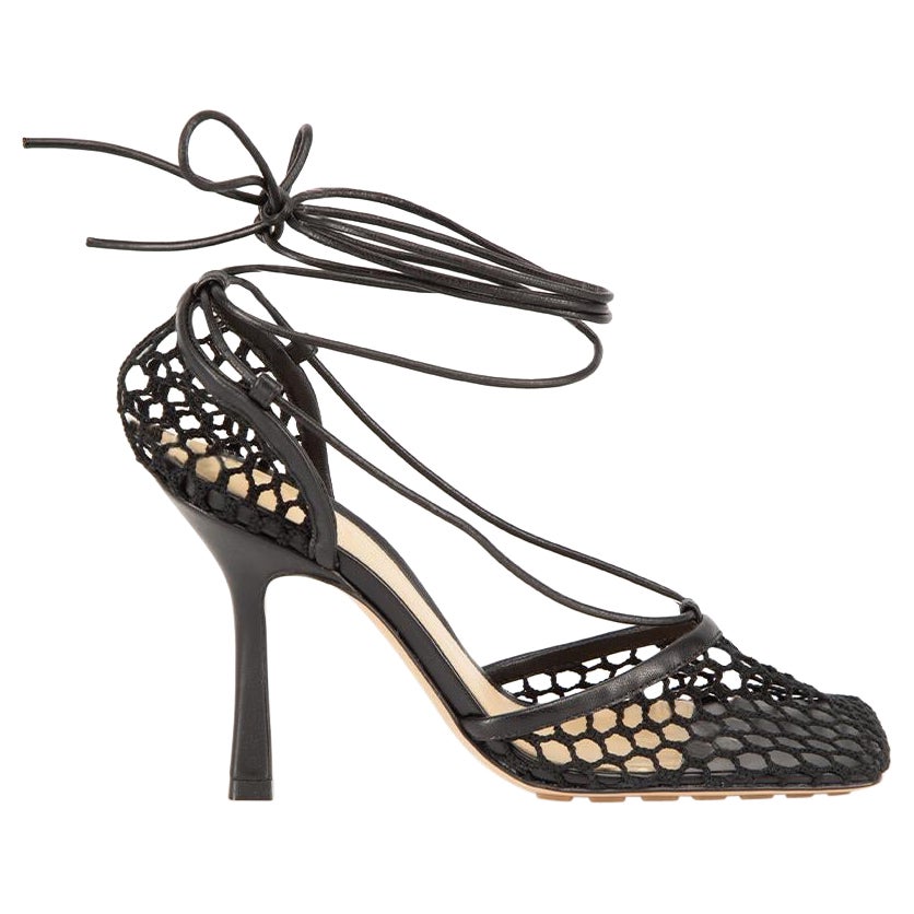 Bottega Veneta Black Mesh Stretch Strappy Sandals Size IT 36.5