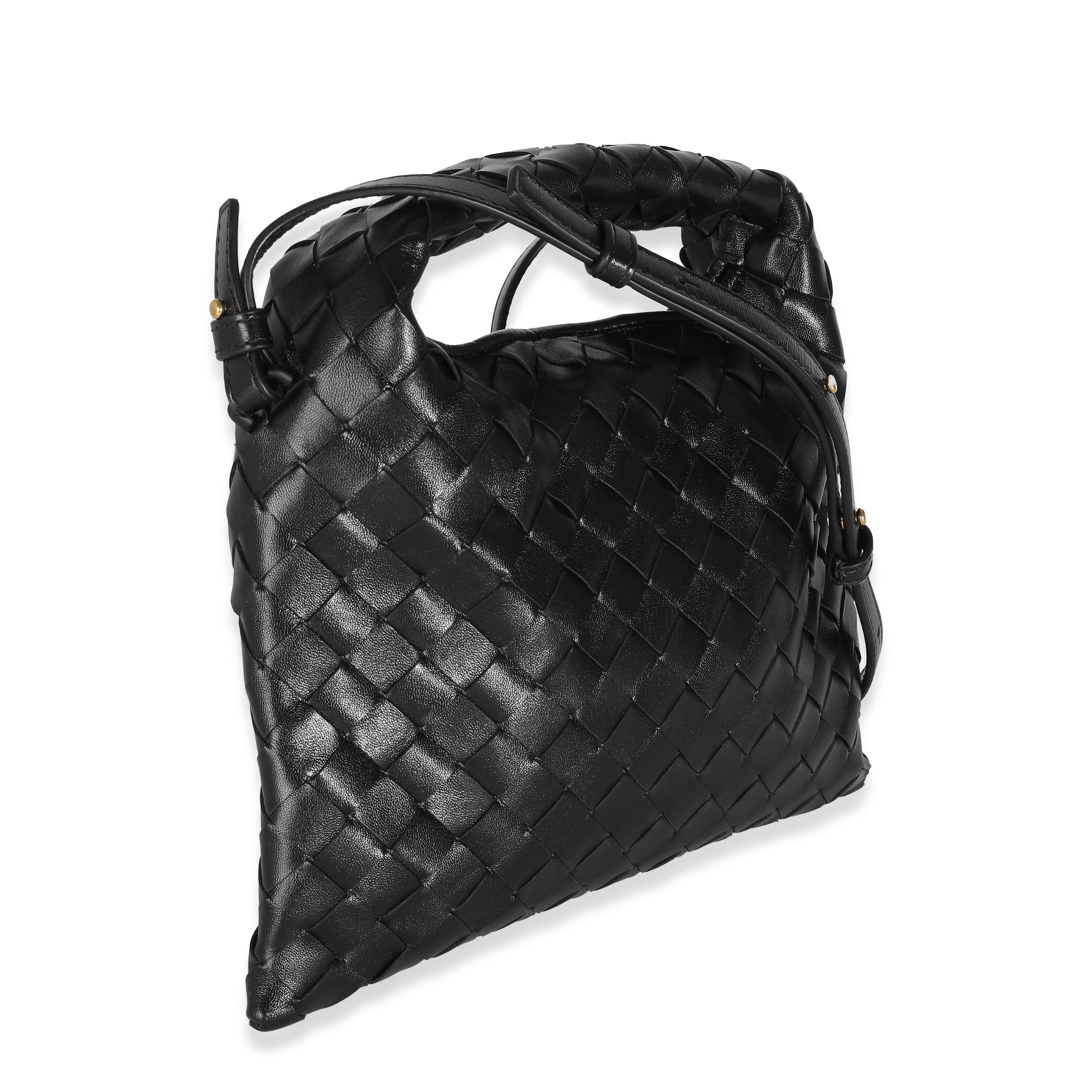 Bottega Veneta Black Nappa Intrecciato Mini Hop Hobo In Excellent Condition For Sale In New York, NY