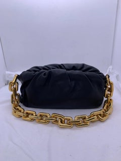Bottega Veneta Black Nappa Leather The Chain Pouch Shoulder Bag Gold Hardware