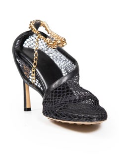 Bottega Veneta Black Net Chain Heeled Sandals Size IT 39