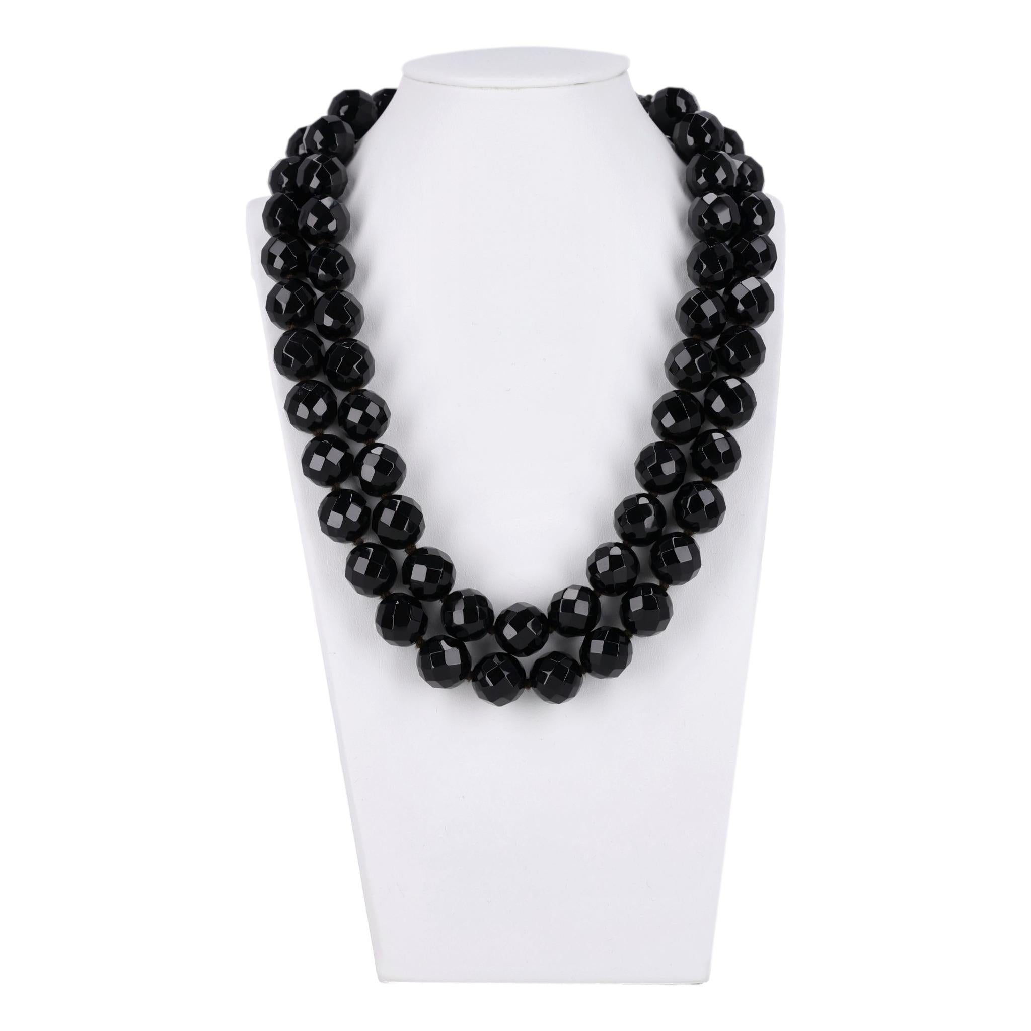 Modern Bottega Veneta Black Onyx & Sterling Silver Beaded Necklace & Matching Earrings