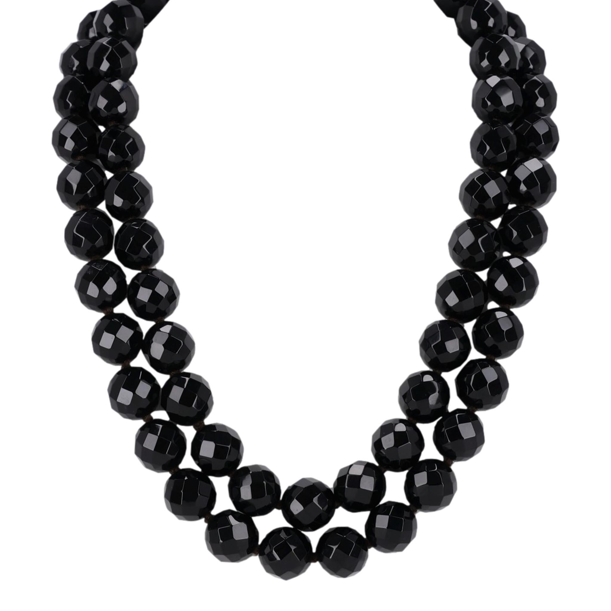 Bottega Veneta Black Onyx & Sterling Silver Beaded Necklace & Matching Earrings In Excellent Condition In London, GB