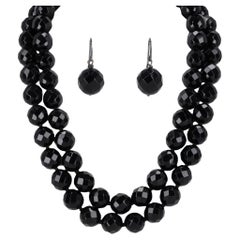 Bottega Veneta Black Onyx & Sterling Silver Beaded Necklace & Matching Earrings