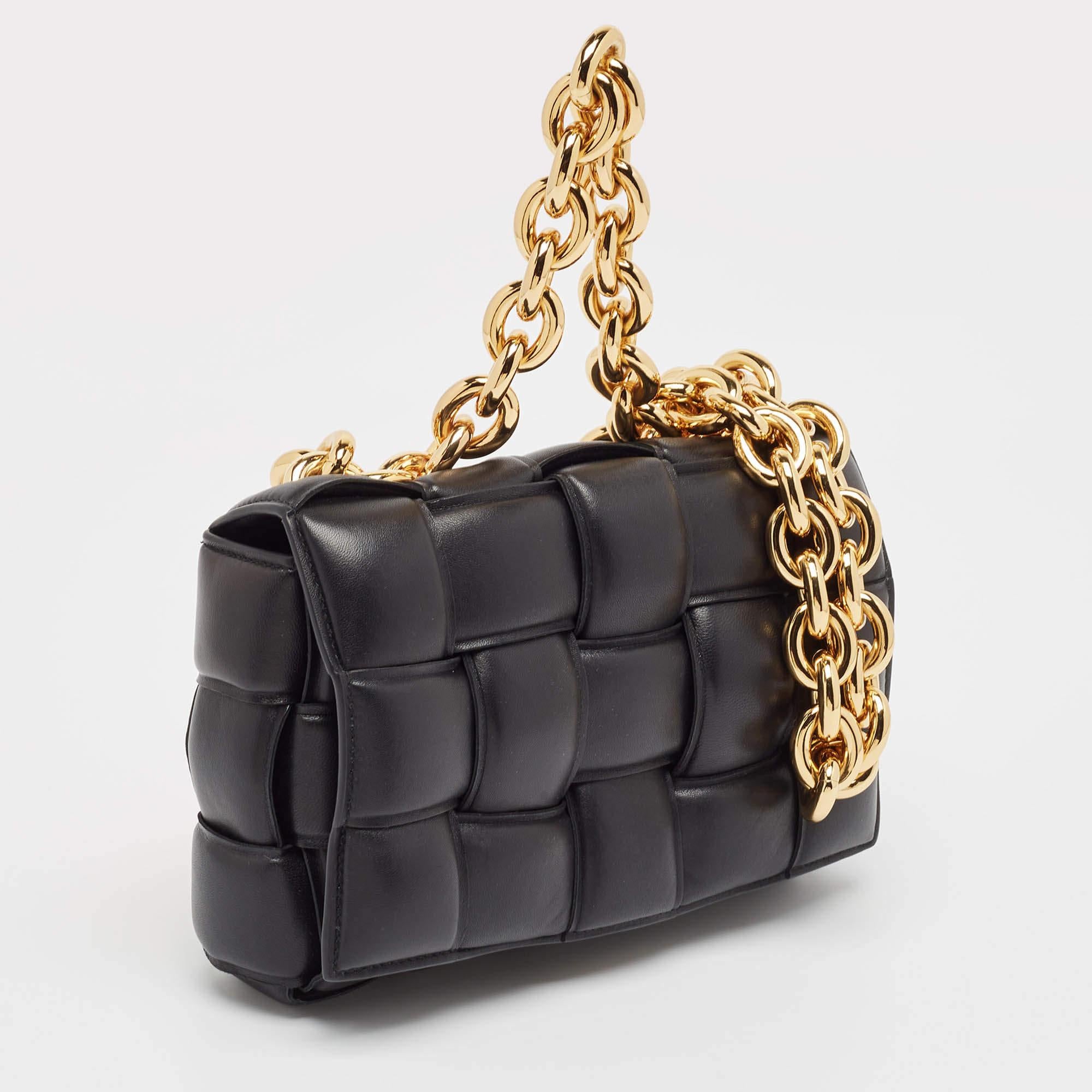 Bottega Veneta Black Padded Leather Cassette Chain Bag In Good Condition For Sale In Dubai, Al Qouz 2