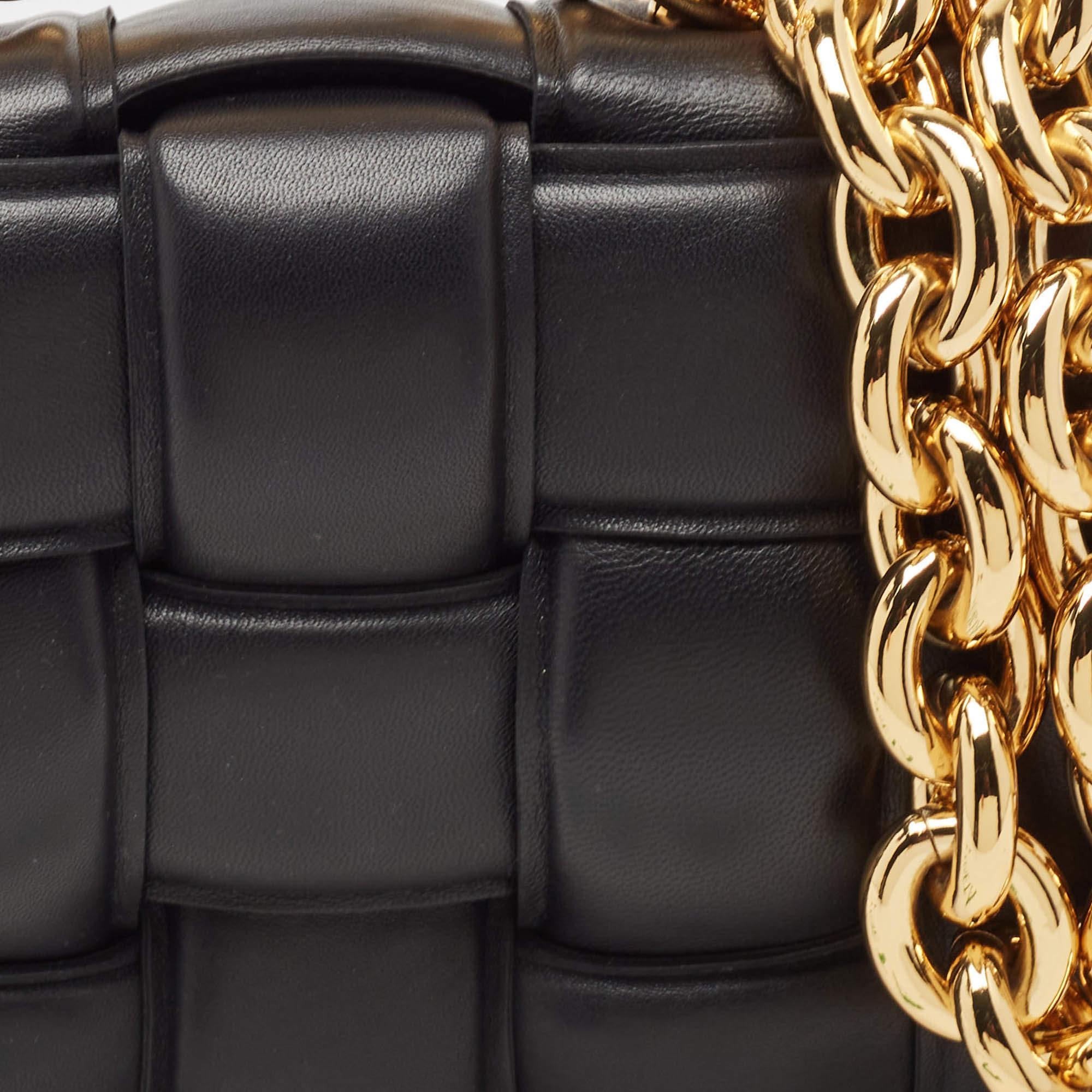 Bottega Veneta Black Padded Leather Cassette Chain Bag For Sale 1