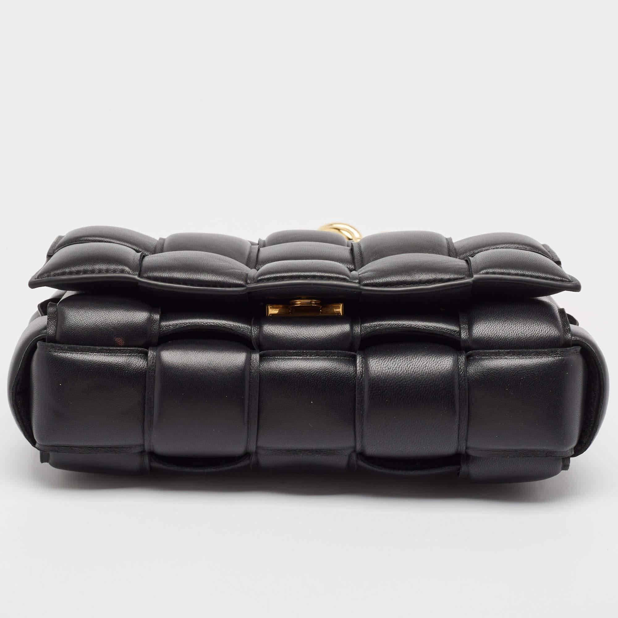Bottega Veneta Black Padded Leather Cassette Chain Bag For Sale 4
