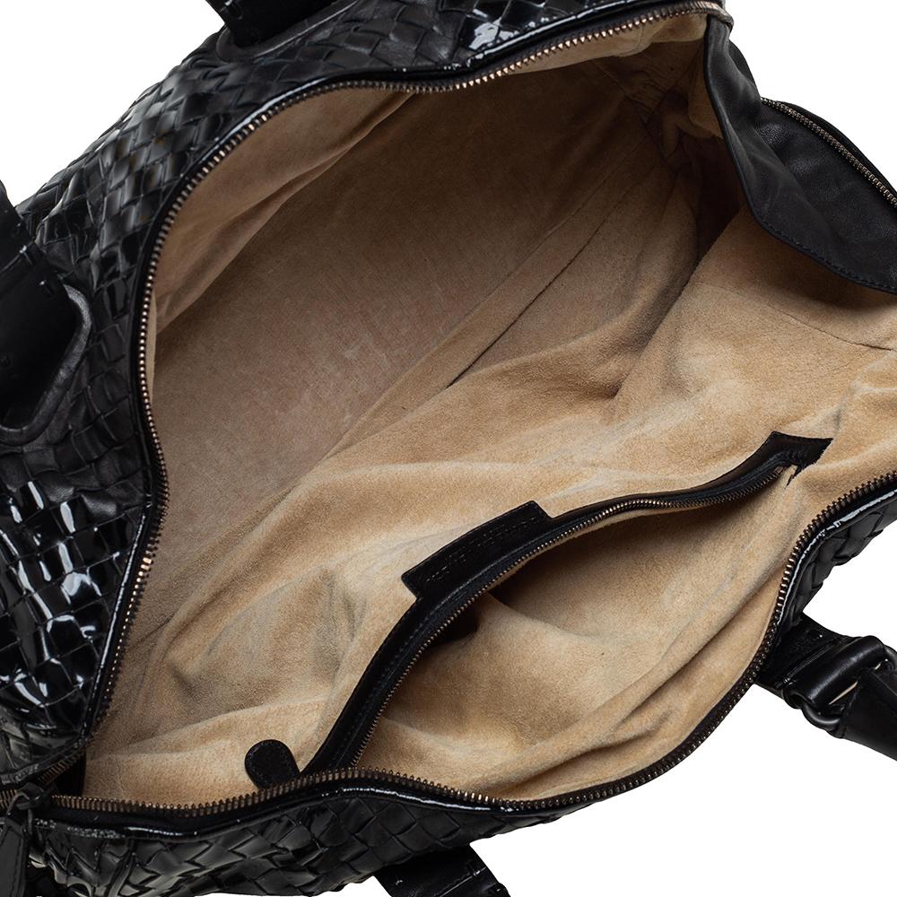  Bottega Veneta Black Patent Intrecciato Leather Boston Bag 1
