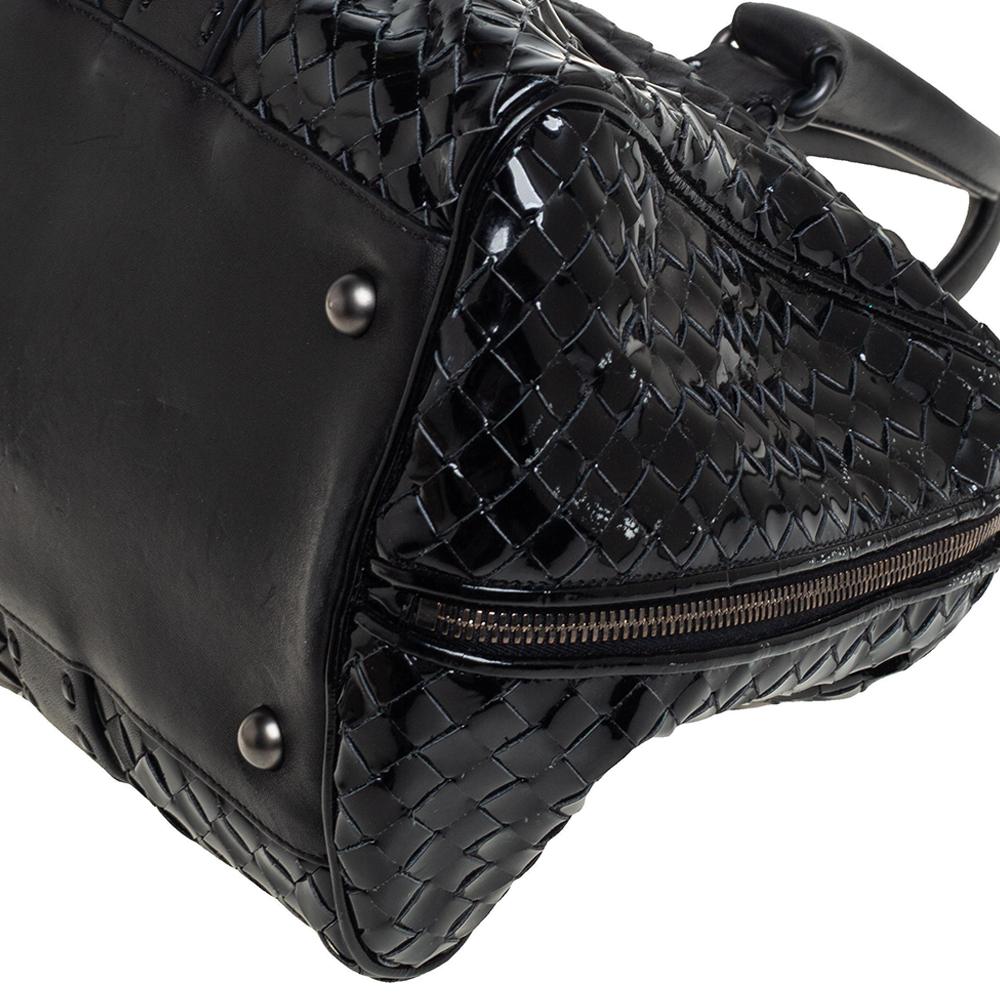  Bottega Veneta Black Patent Intrecciato Leather Boston Bag 4