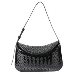 Bottega Veneta Borsa a spalla in vernice nera Intrecciato