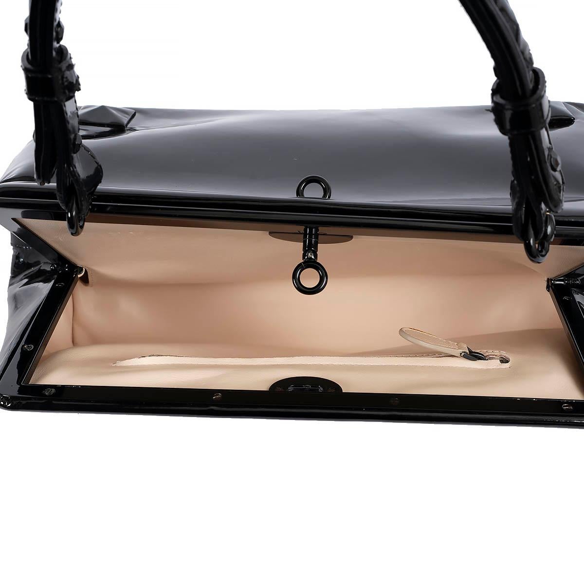 BOTTEGA VENETA black patent leather FRAME TOP HANDLE Bag For Sale 1