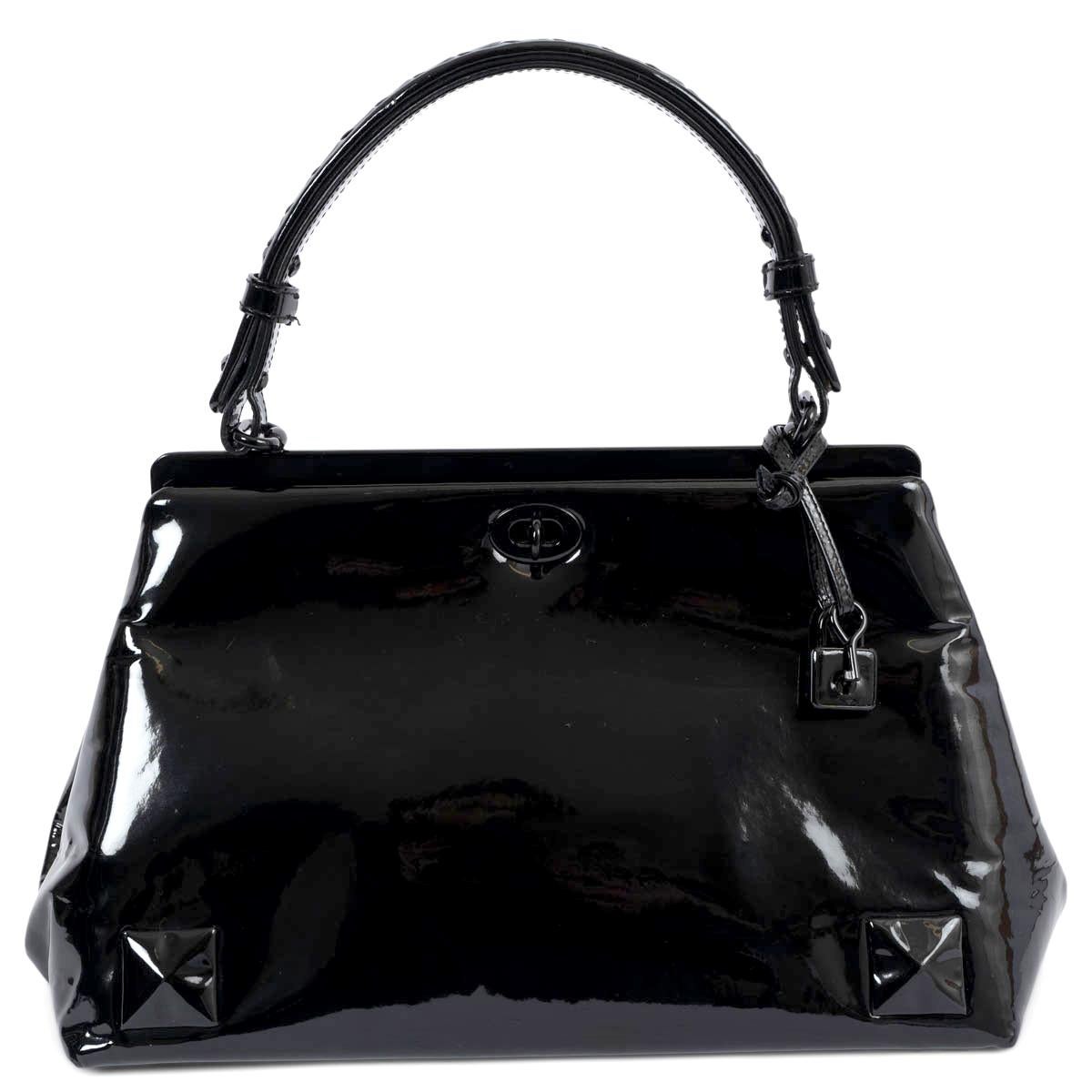 BOTTEGA VENETA black patent leather FRAME TOP HANDLE Bag For Sale