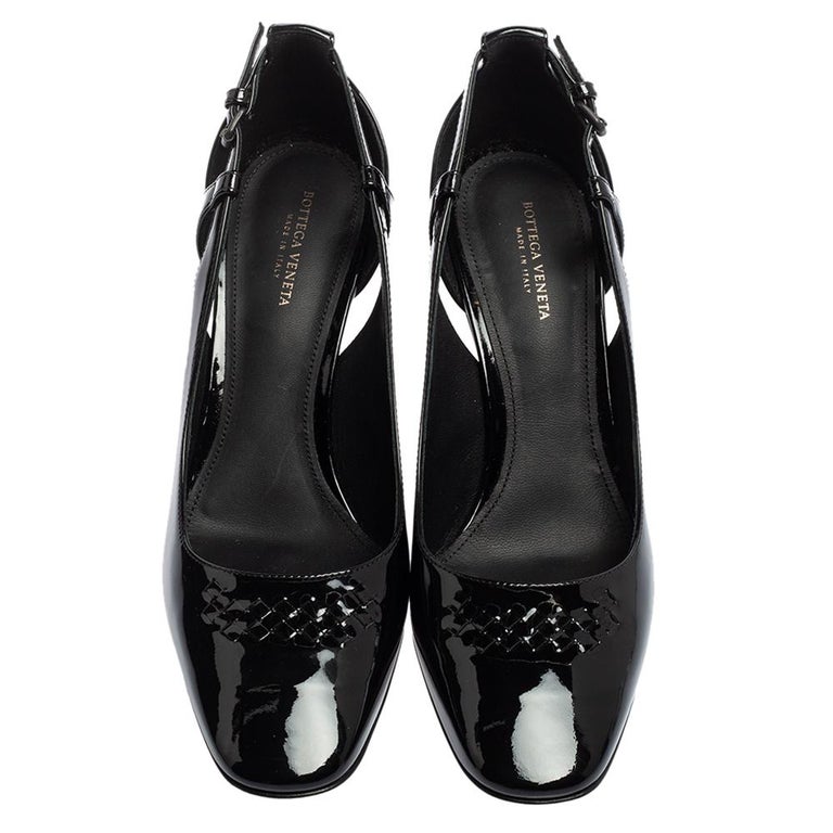 Bottega Black Patent Leather Intrecciato Detail Pumps Size 37.5