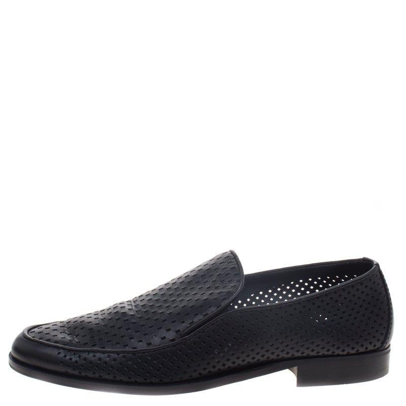 Bottega Veneta Black Perforated Leather Loafers Size 43 1