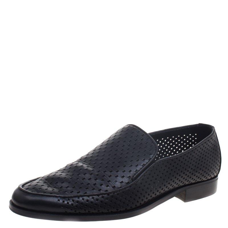 Bottega Veneta Black Perforated Leather Loafers Size 43