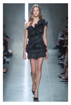 Bottega Veneta Black Pleated Asymmetrical Corset Top 2014