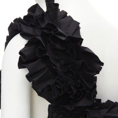 BOTTEGA VENETA - Top bustier noir à volants plissés sur une épaule IT38 XS