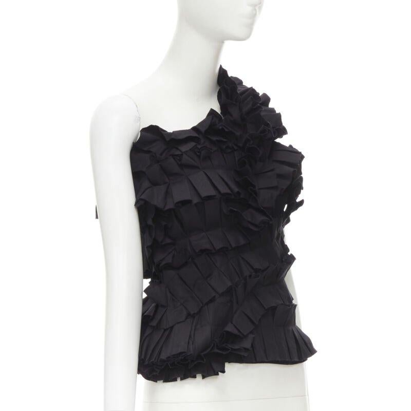 BOTTEGA VENETA schwarzes plissiertes Rüschen-Bustier-Top mit einer Schulterkorsett IT38 XS (Schwarz) im Angebot