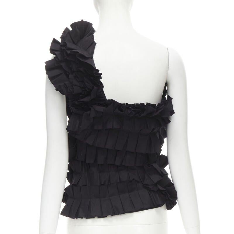 BOTTEGA VENETA schwarzes plissiertes Rüschen-Bustier-Top mit einer Schulterkorsett IT38 XS Damen im Angebot