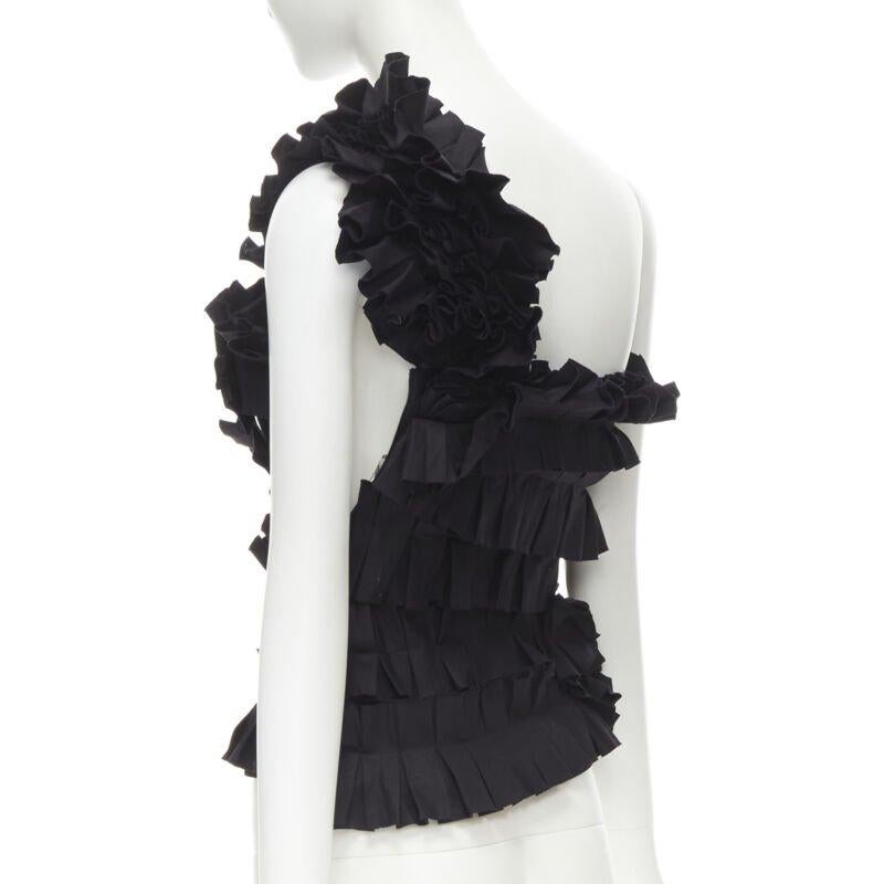 BOTTEGA VENETA schwarzes plissiertes Rüschen-Bustier-Top mit einer Schulterkorsett IT38 XS im Angebot 1