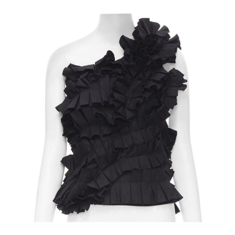 Bottega Veneta top bustier monospalla con volant plissettato nero IT38 XS