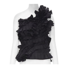 Bottega Veneta top bustier monospalla con volant plissettato nero IT38 XS