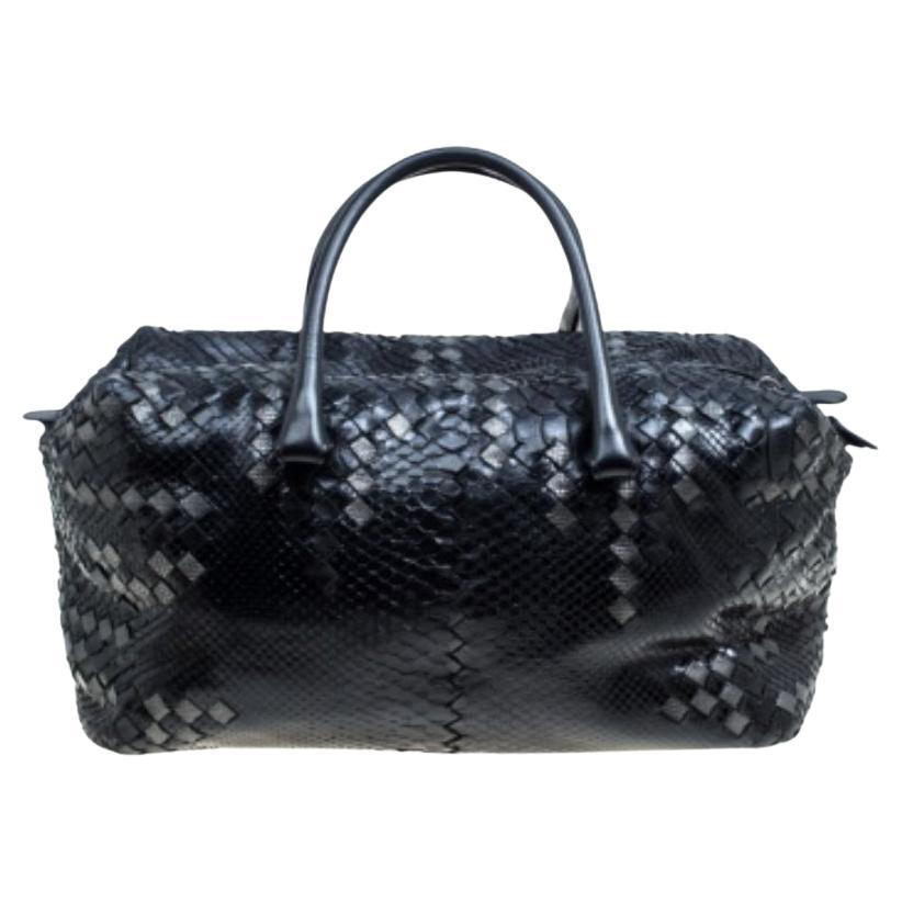 Bottega Veneta - Sac à briques en cuir et python noir avec détails Intrecciato
