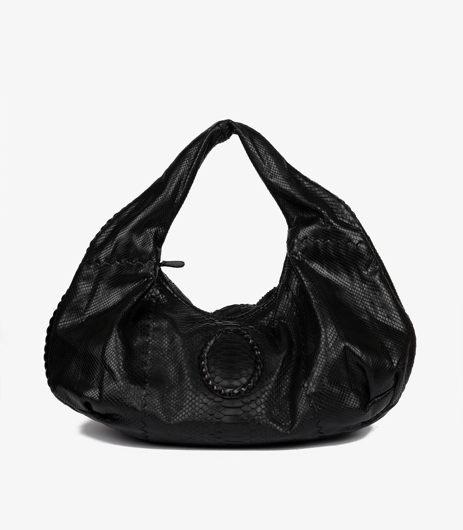 Nero Bottega Veneta Black Python Belly Croquet Hobo Shoulder Bag in vendita