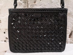 Bottega Veneta black python skin beads pochette / handbag