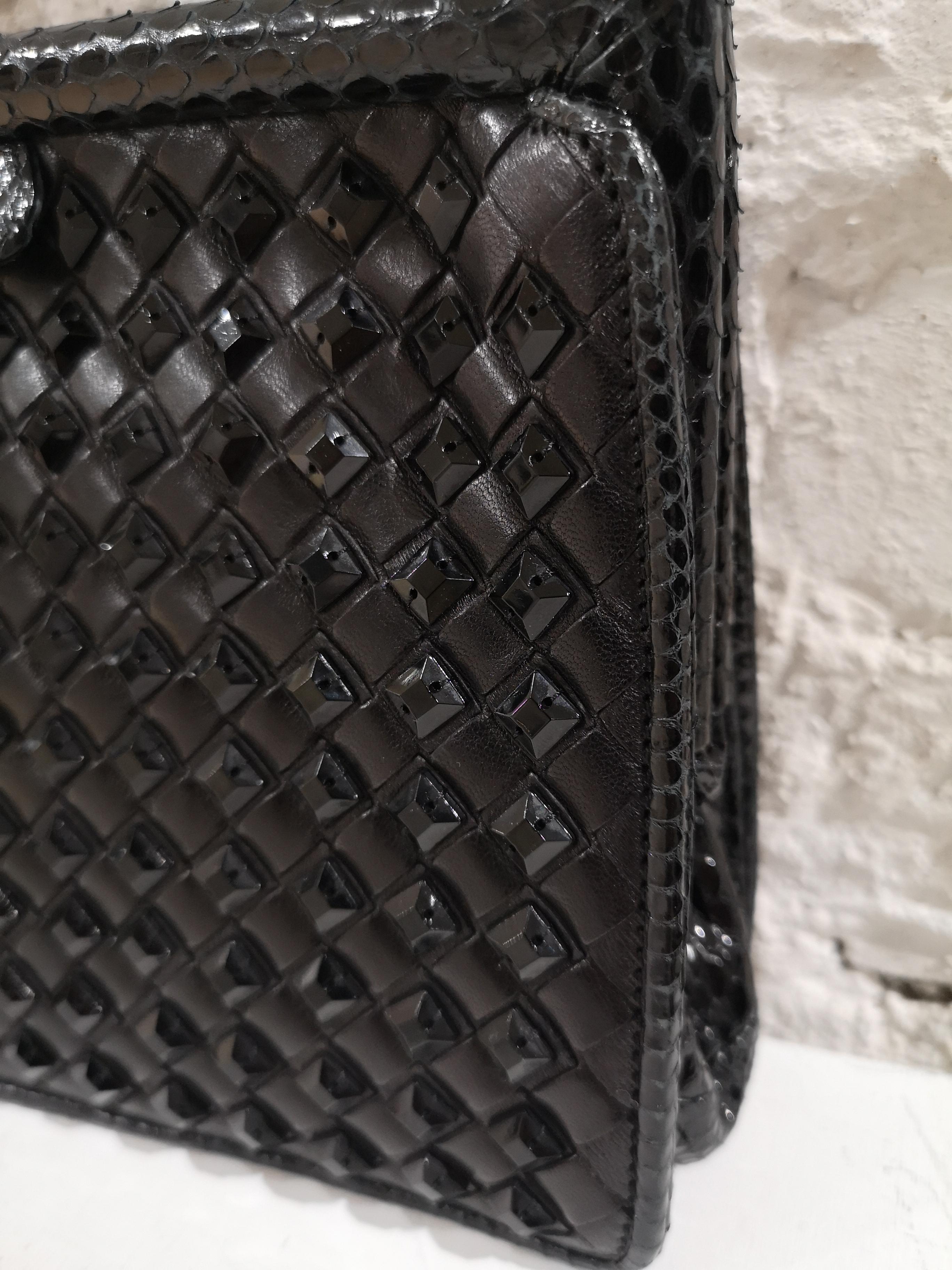 Bottega Veneta black python skin beads pochette / handbag In Good Condition In Capri, IT