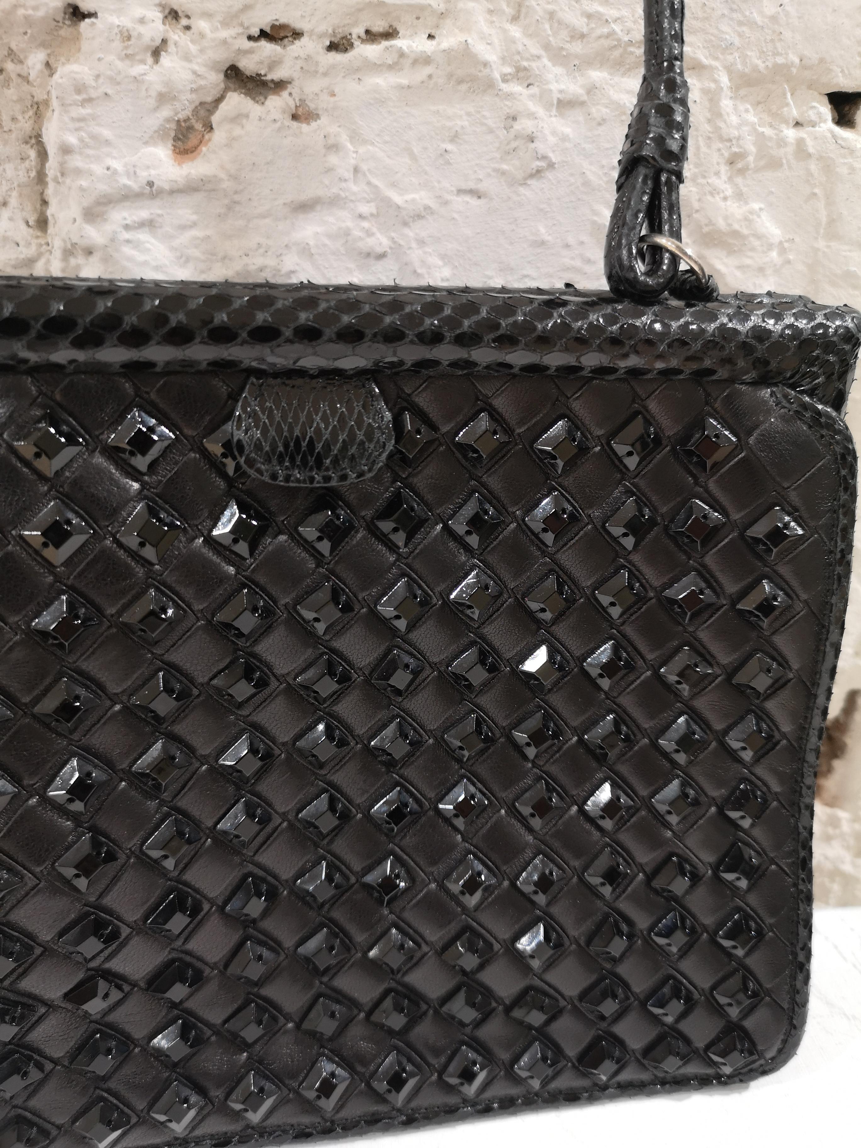 Bottega Veneta black python skin beads pochette / handbag 2