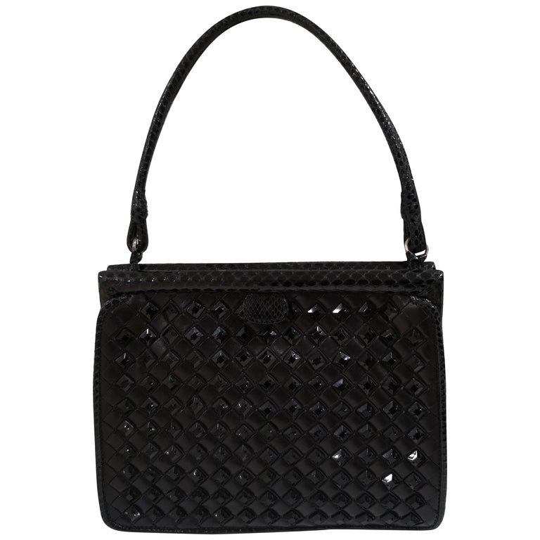 Bottega Veneta black python skin beads pochette / handbag at 1stDibs