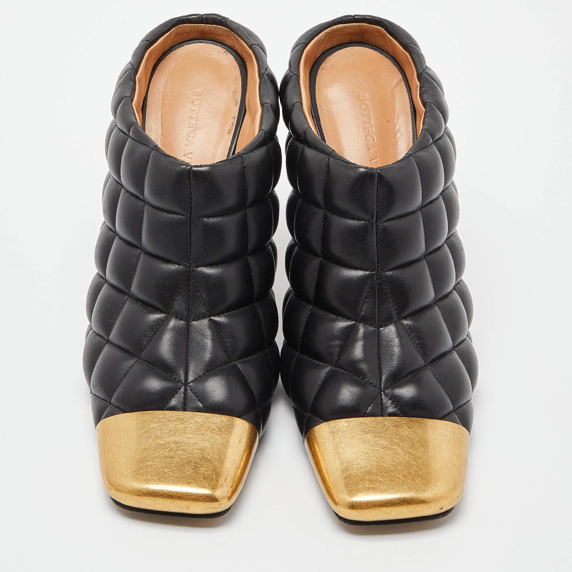Women's Bottega Veneta Black Quilted Padded Leather Mules Size 38