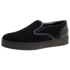 Bottega Veneta Black Quilted Velvet Dodger Intrecciato Slip On Sneakers Size 36