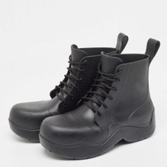 Bottega Veneta Black Rubber Lace Up Puddle Boots Size 41